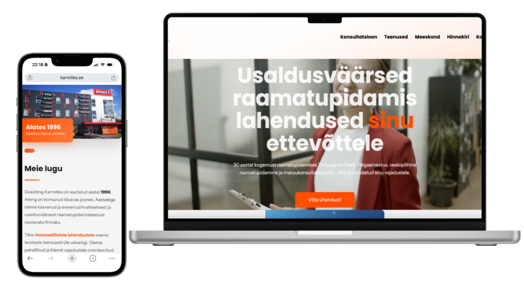 Karmilles OÜ kodulehe disain raamatupidamisbüroole